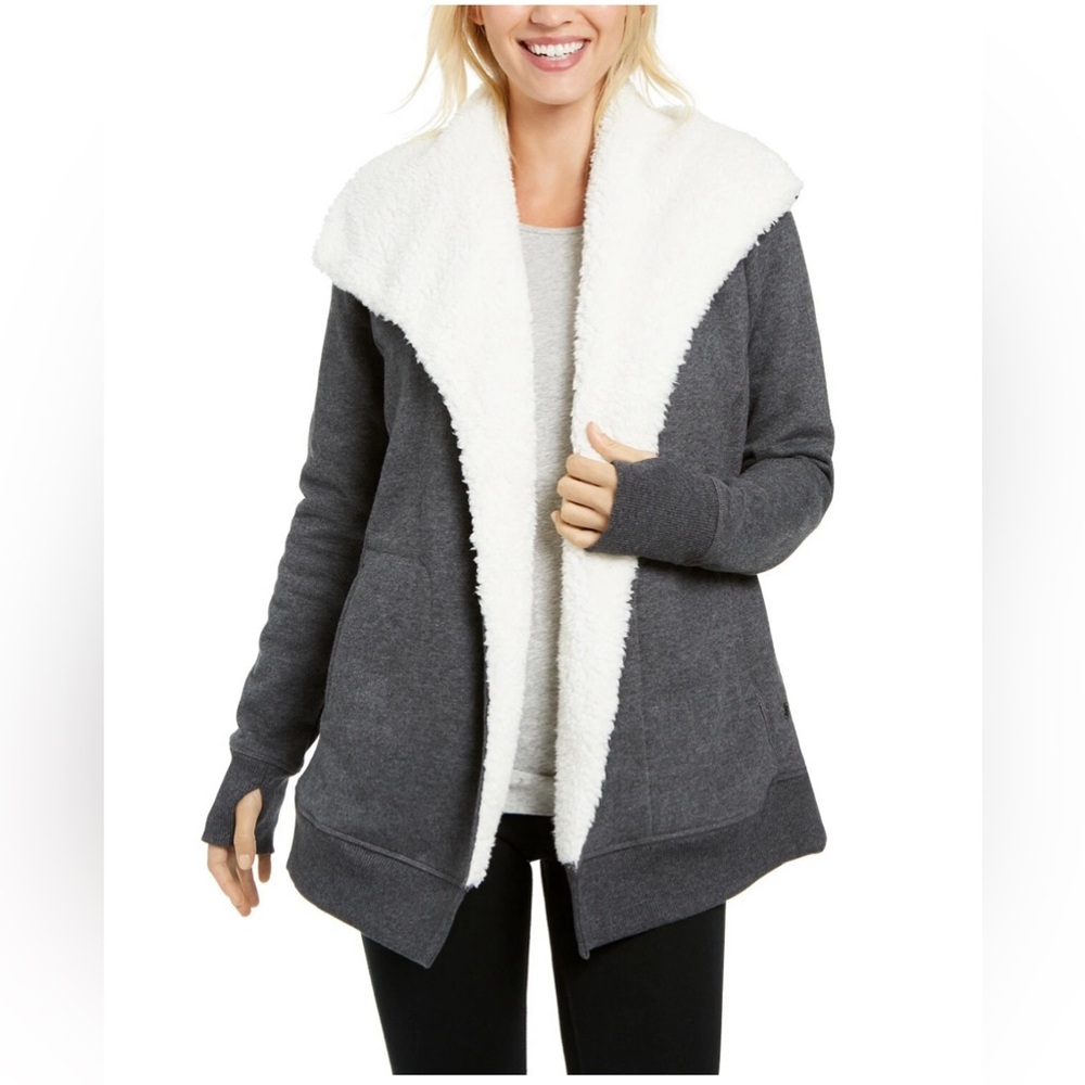 Ideology Dark Gray and White Women's Sherpa Cardigan Wrap Size XS Macys